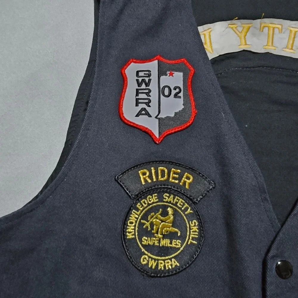 GWRRA Hart City Wings Motorcycle Vest Men XL Black Canvas Embroidered Patches